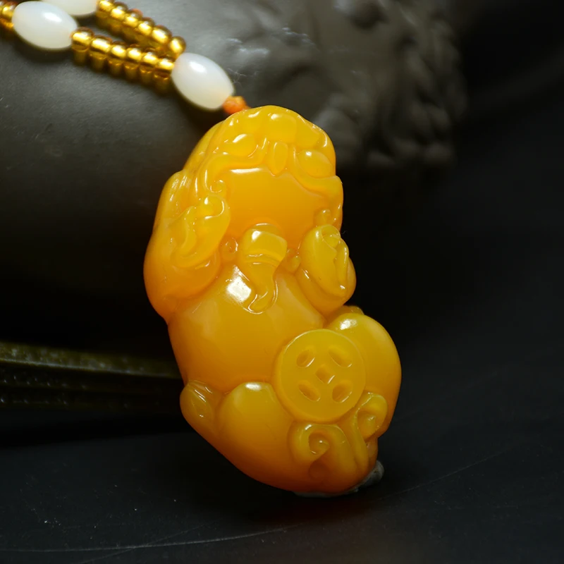 

Китайский Синьцзян, желтый нефритовый кулон Pixiu, ручная резьба, ожерелье, модный амулет, подарки на удачу, Мужская цепочка для свитера, свобо...