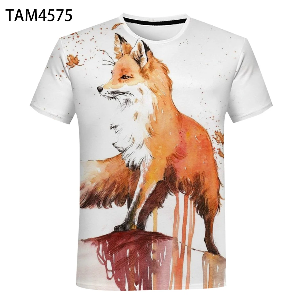 

Fox Cartoon 3D Couple Children's Fashionable Oversized Short Sleeve Top 2021 Summer New Men's Women's Funny Animal Tees Casual