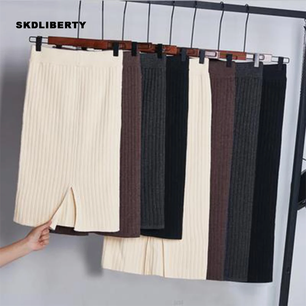 Эластичные женские юбки осенне-зимняя теплая вязаная юбка с высокой талией