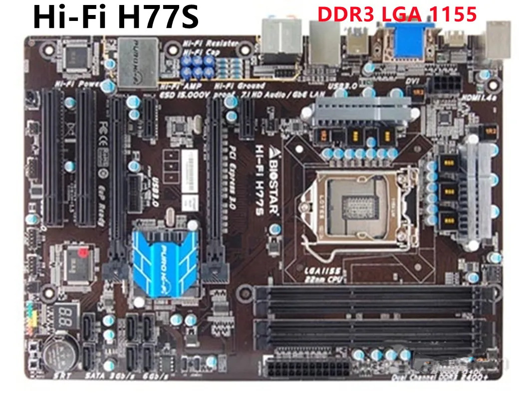 Для BIOSTAR Hi-Fi H77S оригинальная настольная материнская плата H77 LGA 1155 DDR3 16 Гб SATA3 USB3.0 ATX