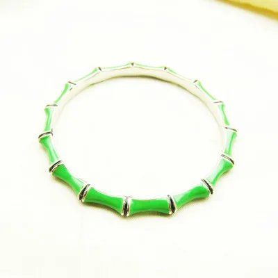 silver with green Модные ювелирные изделия аксессуары качество Роскошный эпоксидный эмаль браслет в форме бамбука браслет - Окраска металла: silver with green