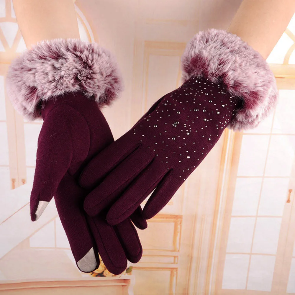 

Women's Fashion Winter Gloves Warm Ski Wind Protect Hands Mittens Outdoor Skiing Touch Screen Glove Thick Knitted Female Mitten