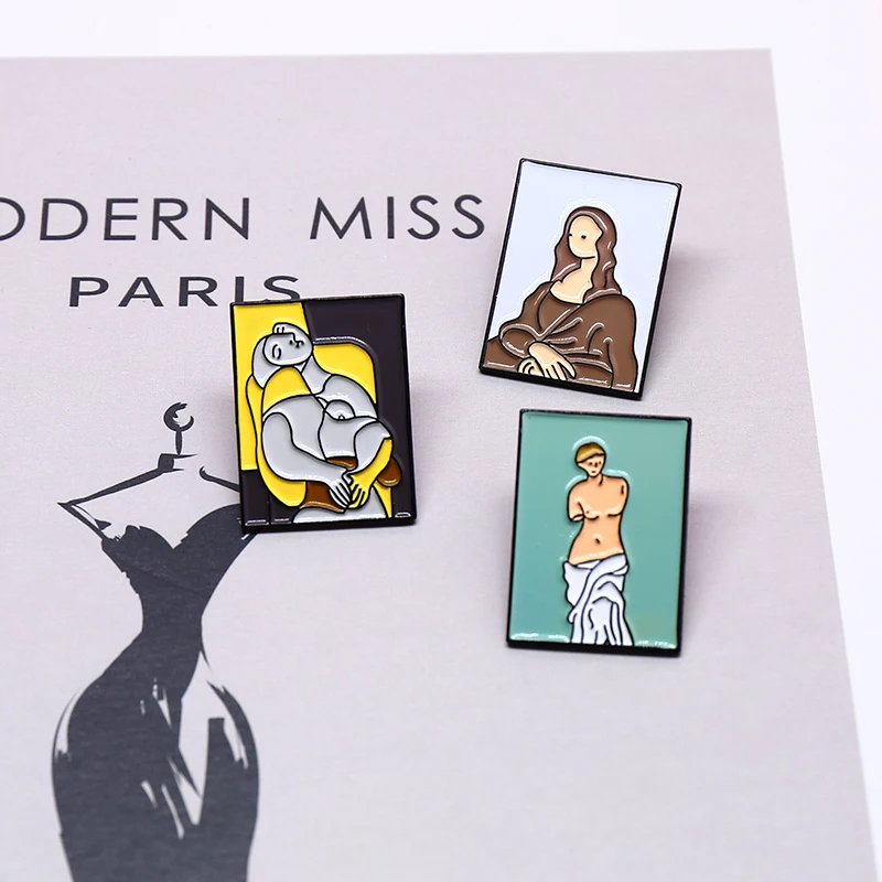 Брошь с изображением картины маслом Ван Гога значок Моны Лизы Милая брошь