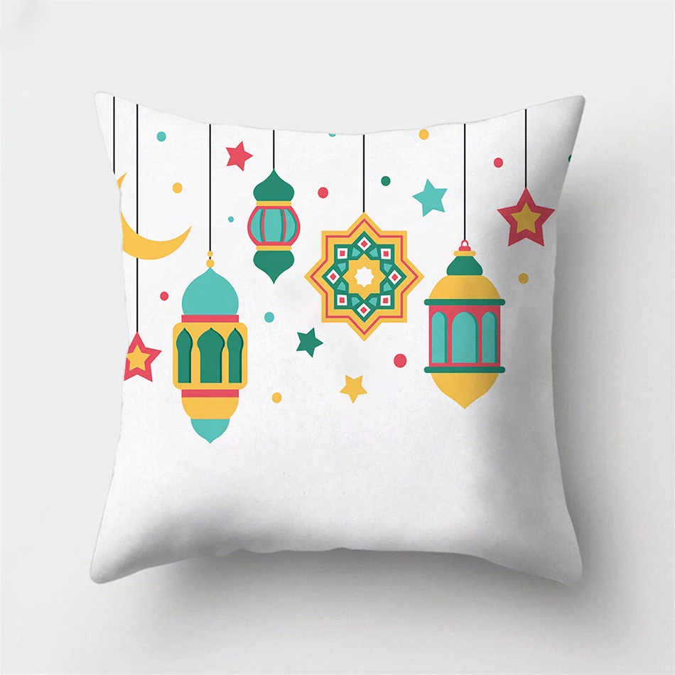 

Eid Mubarak Decor Cotton Cushion Cover Ramadan Lantern Moon Pattern Decorations for Home Islam Gifts Party Supplies Pillow Case
