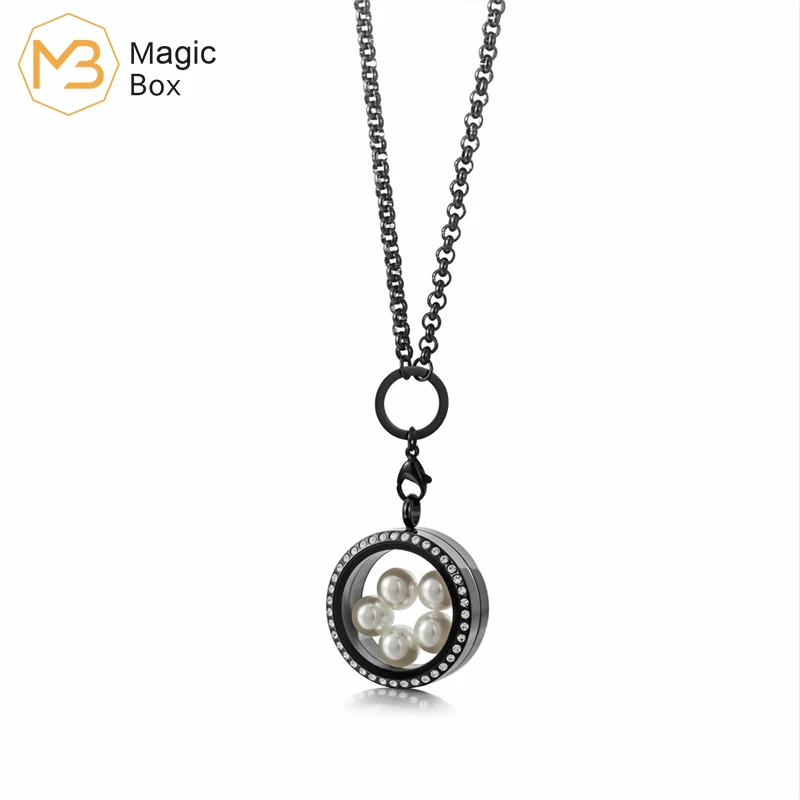 Стеклянный кулон-медальон из нержавеющей стали кулон с черным жемчугом |