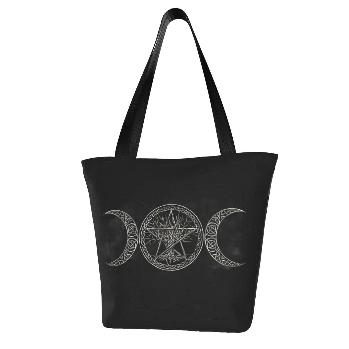 Triple Moon With Pentagram And Tree Of Life Shopping Bag Aesthetic Cloth Outdoor Handbag Female Fashion Bags