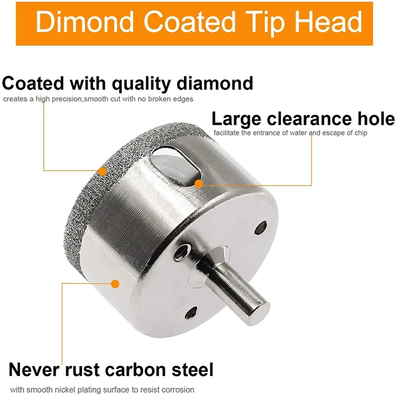 

Diamond Drill Bits 6-50mm, 12-Pieces Hollow Core Drill Bit Set with Hole Saw Guide Jig Fixture for Ceramic, Glass,Marble