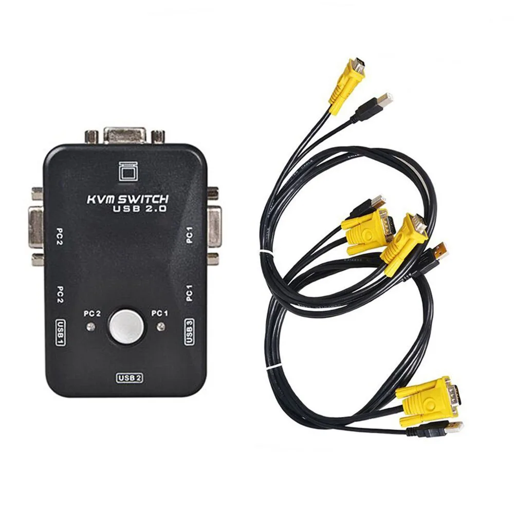 

KVM Switch Box 2 Port PC Monitor Switches Box With 2 x USB VGA Cables for Computer/Keyboard/Mouse Monitor, Plug and Play