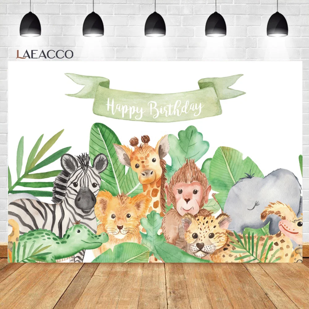 

Laeacco тропические джунгли акварельные Мультяшные животные Фотофон детский день рождения индивидуальный портрет фотография фон