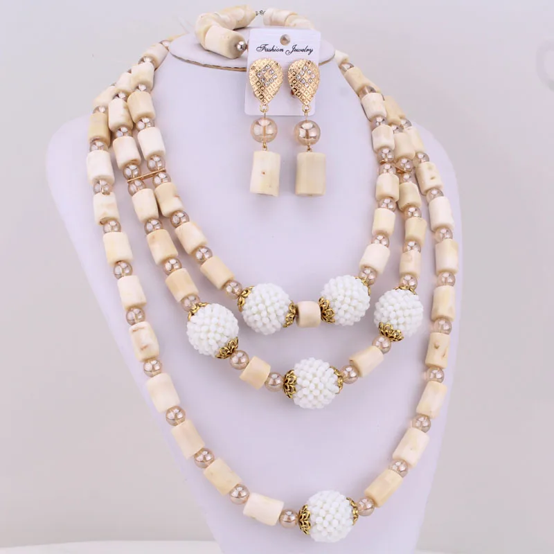 

Ювелирные наборы из 4 ювелирных изделий для невесты, свадебный набор из белых коралловых бусин для нигерийских свадебных Больших Шаров