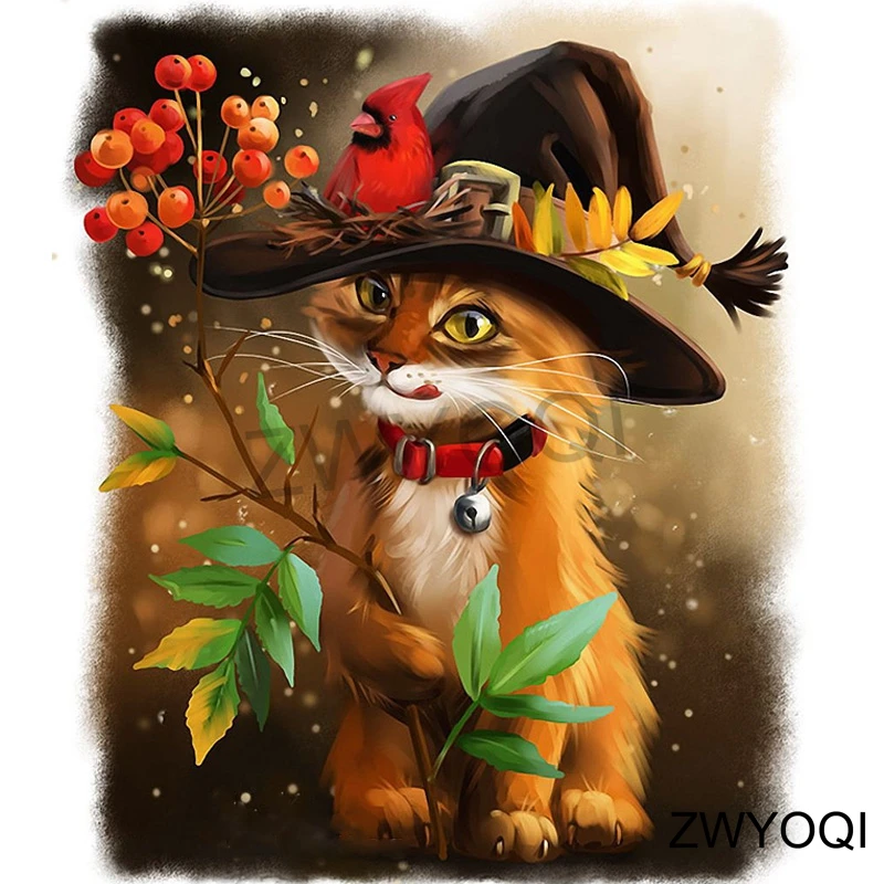 Алмазная живопись "Полный круг" с вишневым птицей 3D DIY - мозаика на квадратной вышивке крестом "Картонный кот - леопард".