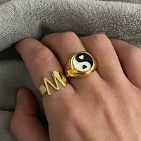 vintage yin yang ring for women stainless steel ring cute dripping oil double heart enamel ring finger jewelry gift bijoxu femme