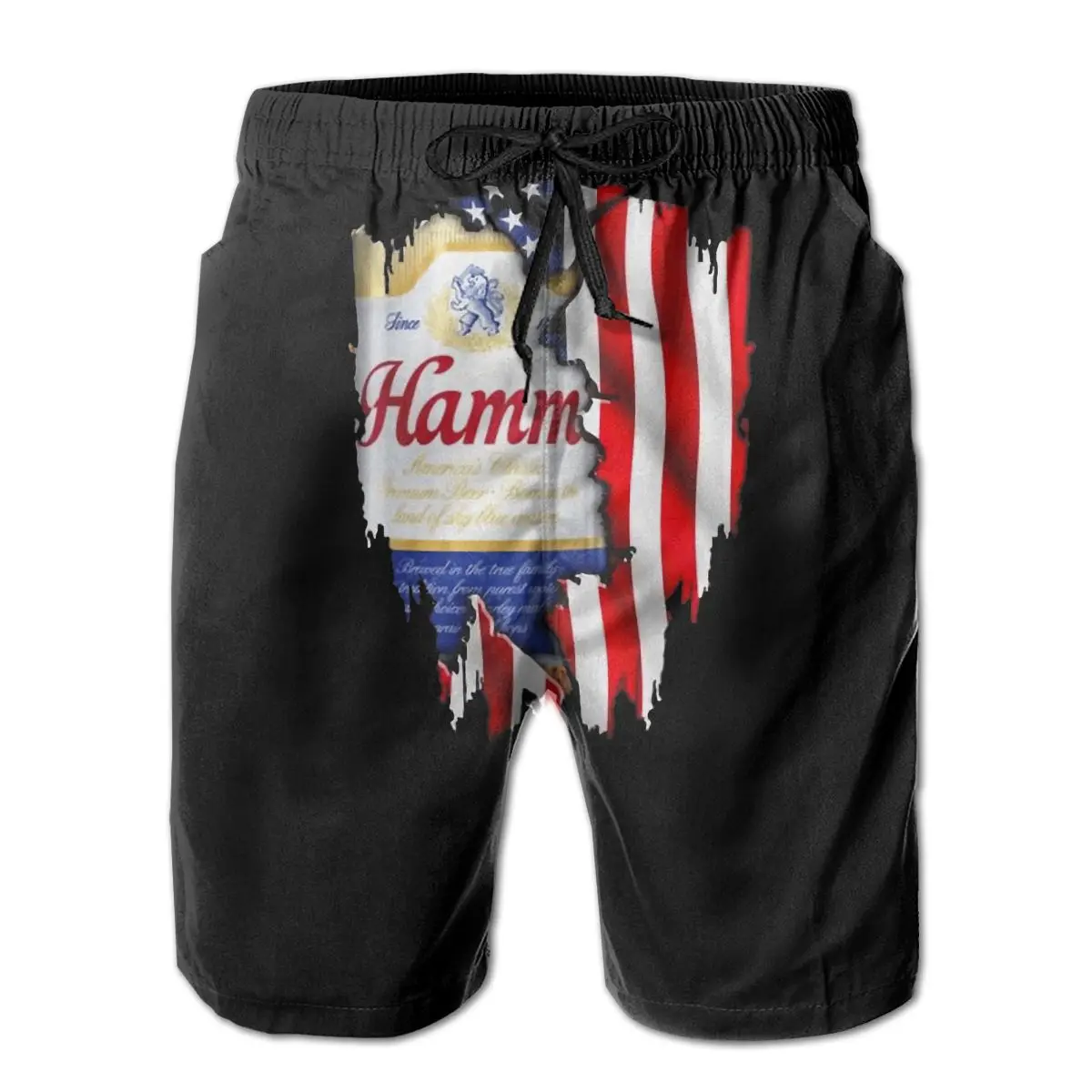

R333 Loose Hamms American Flag Beer 4th Of July Shorts Breathable Quick Dry Humor Graphic Male Shorts
