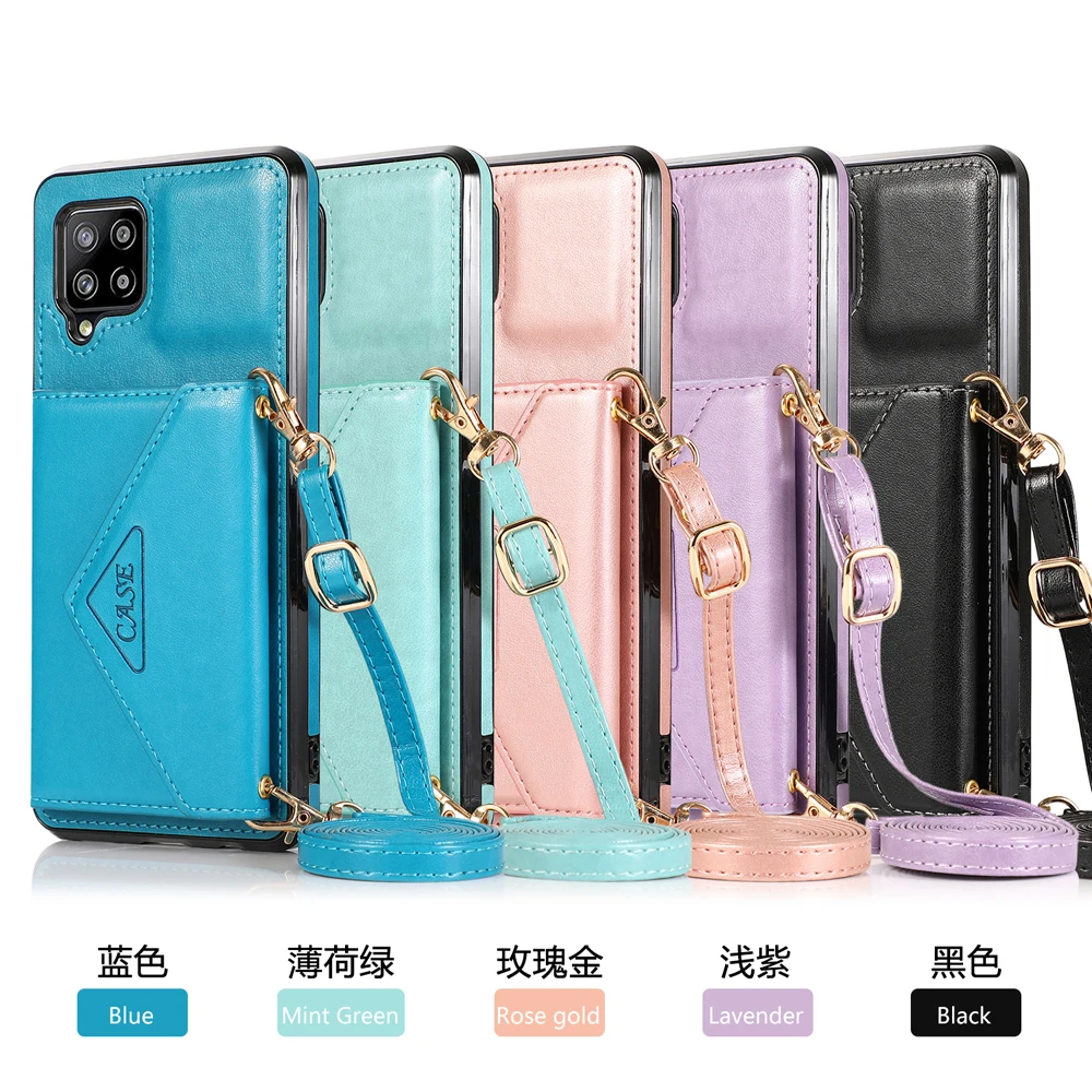 

With Shoulder Strap Card Wallet TPU Cover Funda For Samsung Galaxy A42 A12 A32 A52 A72 5G 4G Case Coque PU Leather Shell Housing
