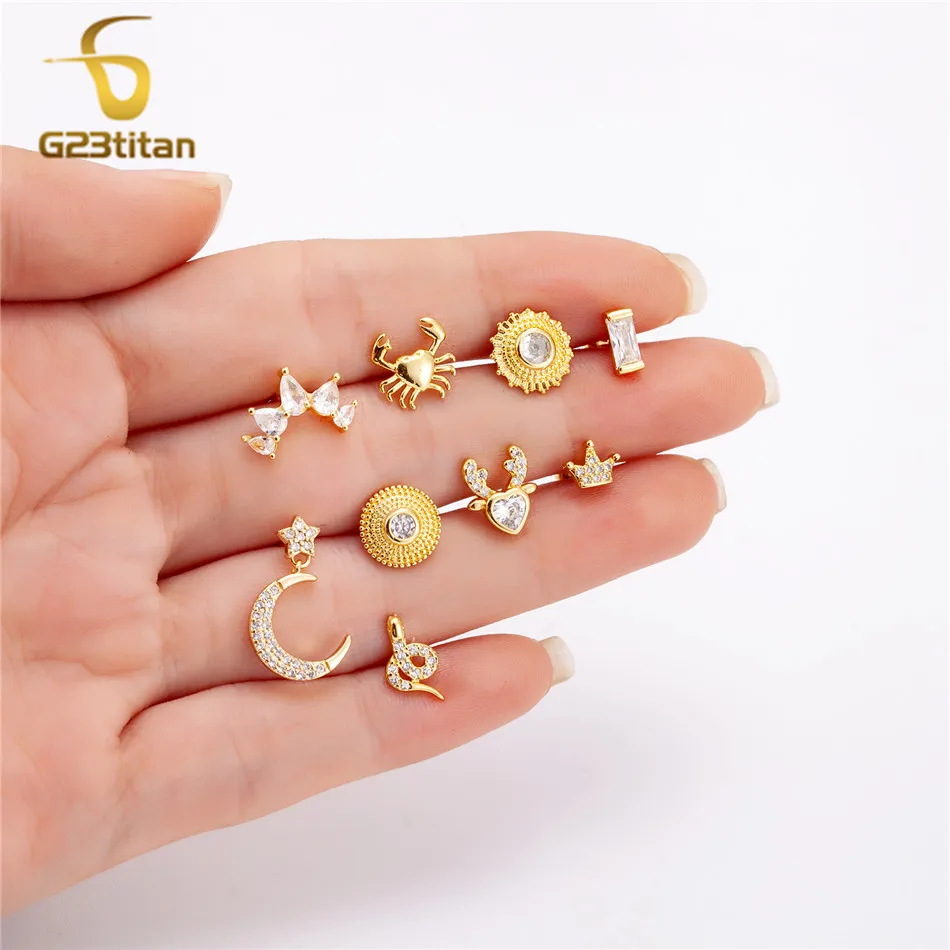

1pc 16G Surgical Steel Ear Cartilage Earring Gold Plated Animal Star Moon Geometric Ear Helix Tragus Lobe Conch Piercing Jewelry