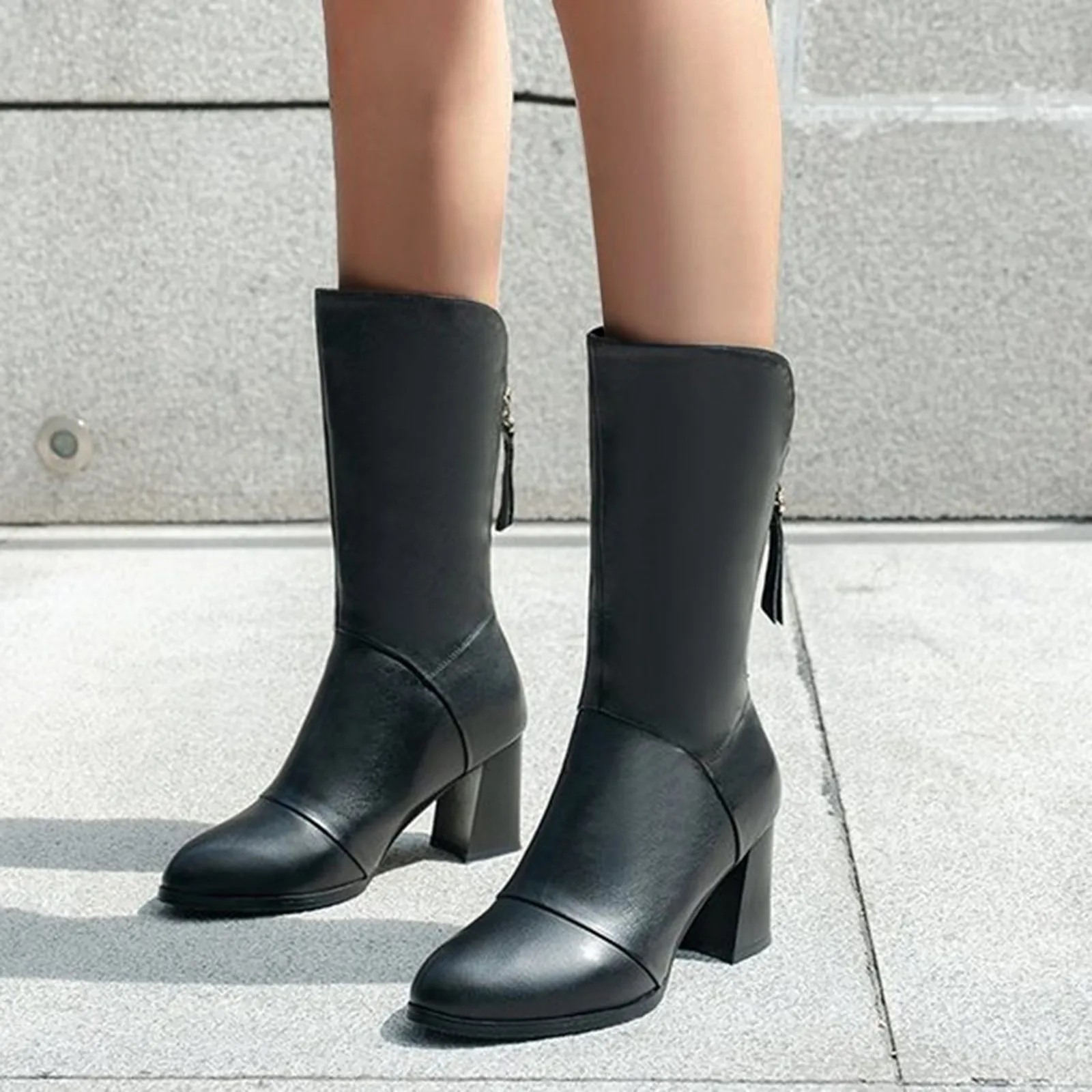 

Зимние женские ботинки, обувь на высоком массивном каблуке, ретро, на молнии, ботинки до бедра, дышащие ботинки с ремешком и пряжкой