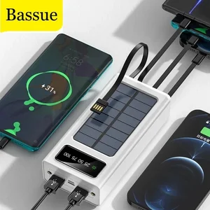black power bank built in 4 cable 50000 mah portable external battery charger white powerbank for xiaomi samsung iphone led bank free global shipping