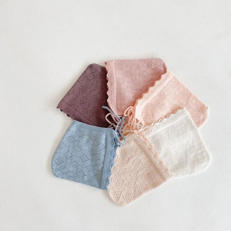 Cotton Baby Bonnet Solid Color Baby Girl Hats Newborn Infant Lace Flowers Princess Knitted Hat For 0-24 Months Baby