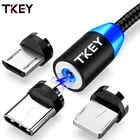 Магнитный кабель Micro USB TKEY со светодиодной подсветкой, кабель для быстрой зарядки типа C, магнитное зарядное устройство мобильный телефон, кабель для iPhone 12, шнур для передачи данных