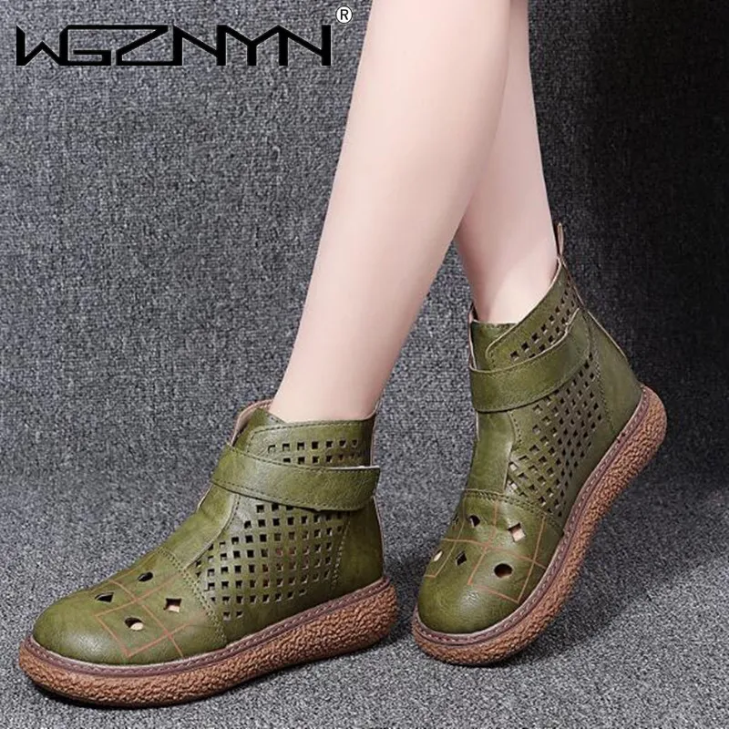 2021 Retro Sandals Women Summer Hollow Out Ladies High Top Hook&Loop Casual Shoes 35-40 Female Home Office Dress Ankle Boots