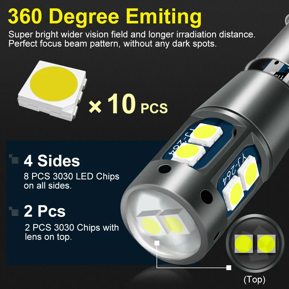 2 шт. DC12V BAY9S H21W 3030 10SMD светодиодный Canbus Error Free 120 ° Поворотная сигнальная лампа