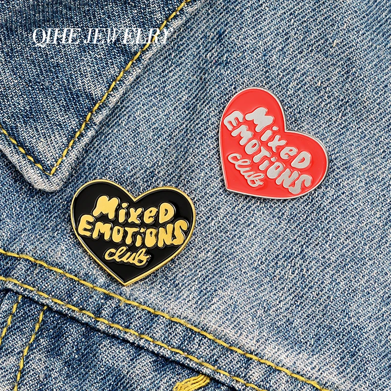 

QIHE JEWELRY Love Heart Enamel Lapel Pins Mixed Emotions Club Brooches Badges Fashion Couple Pins Gifts for Friends Wholesale