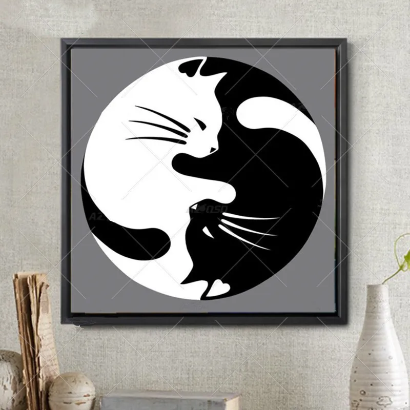 Инь Ян кошка-Алмазная вышивка полная круглая/квадратная область Заказная