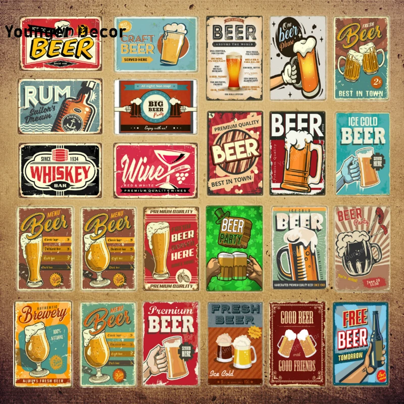 

New Beer Metal Tin Sign Wine Whiskey Rum Wall Poster For Pub Bar Brewery Club Hotel Home Decoration Retro Metal Art Plate YI-218
