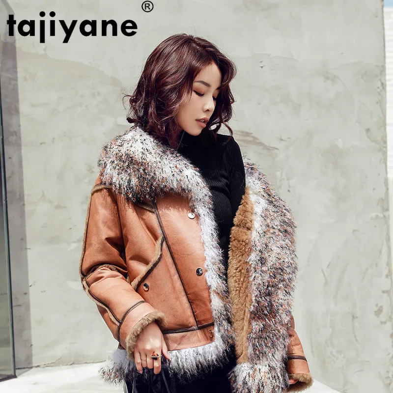 Женская куртка из натуральной кожи с воротником овечьей шерсти|Кожаные куртки| |