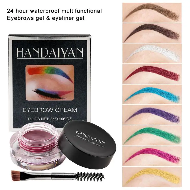 12 Color Super Waterproof Eyebrow Cream Professional Black Gel Brow Tint Long Lasting with Makeup Brush | Красота и здоровье