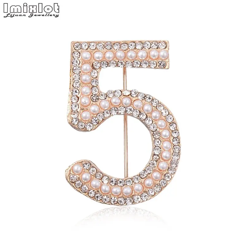 Броши Imixlot с роскошным жемчугом и цифрами 5 золотистые шпильки для женщин модные