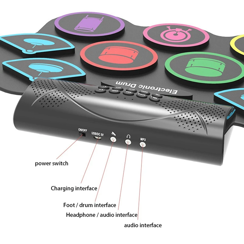 

Compact Size USB Roll-Up Silicon Drum Set Digital Electronic Drum Kit with Drumsticks Foot Pedals for Beginners
