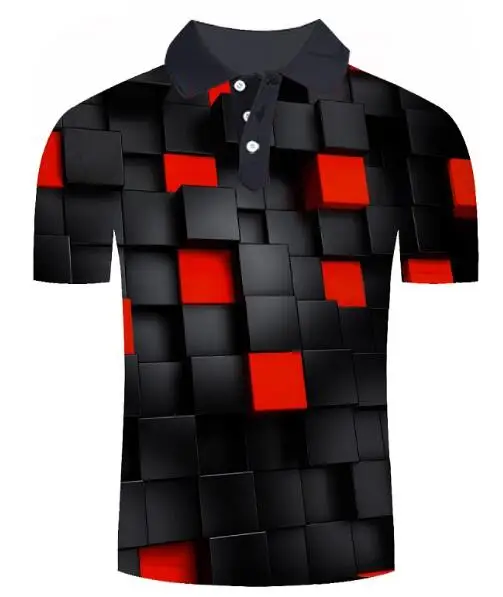 Летняя синяя квадратная 3D рубашка поло с принтом мужская повседневная коротким