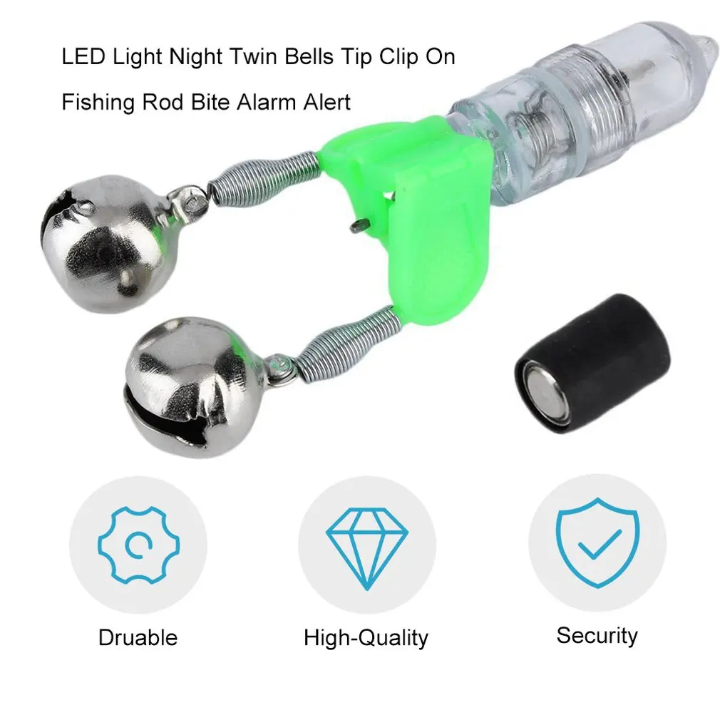 LESHP New LED Flash Light Night Electronic angling Bite Alarm Set Finder Lamp Double Twin Bells Tip Clip On Fishing Rod Tackle |