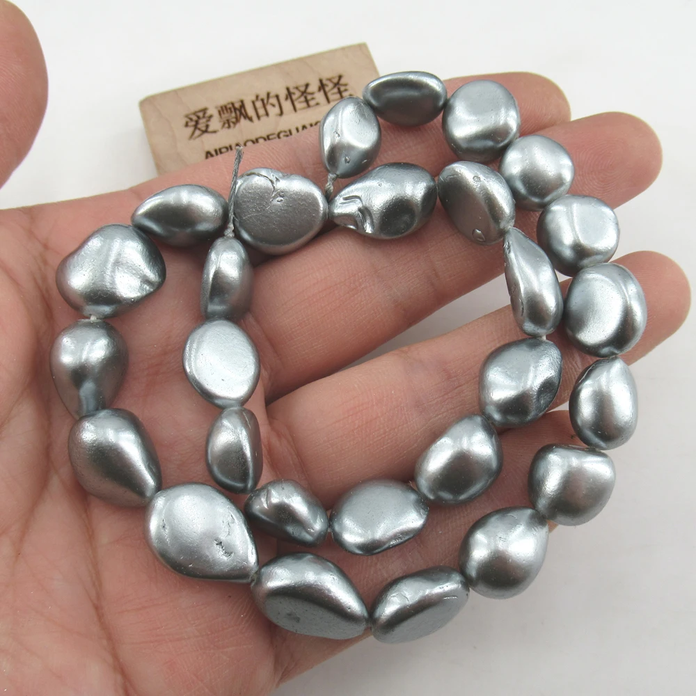 APDGG Wholesale 5 Strands Big Natural Tooth Silver Grey Shell  Pearl Beads 15'' Loose Beads Jewelry Making DIY
