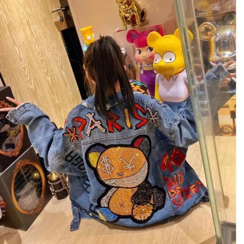

Disney Bear Women Diamond Winter Cartoon Jacket Women Female Outerwear Jeans Coat Thickening Cotton Winter Parkas Women Grils