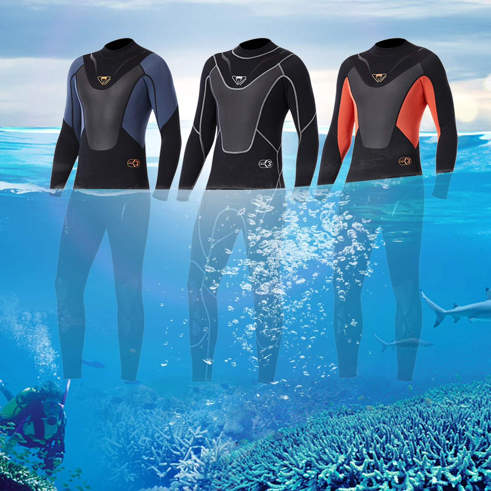

Men Scuba Diving Suit 3mm Neoprene Full-body Wetsuit Swimwear for Beach Surf Underwater Fishing Swimming Snorkeling Spearfishing