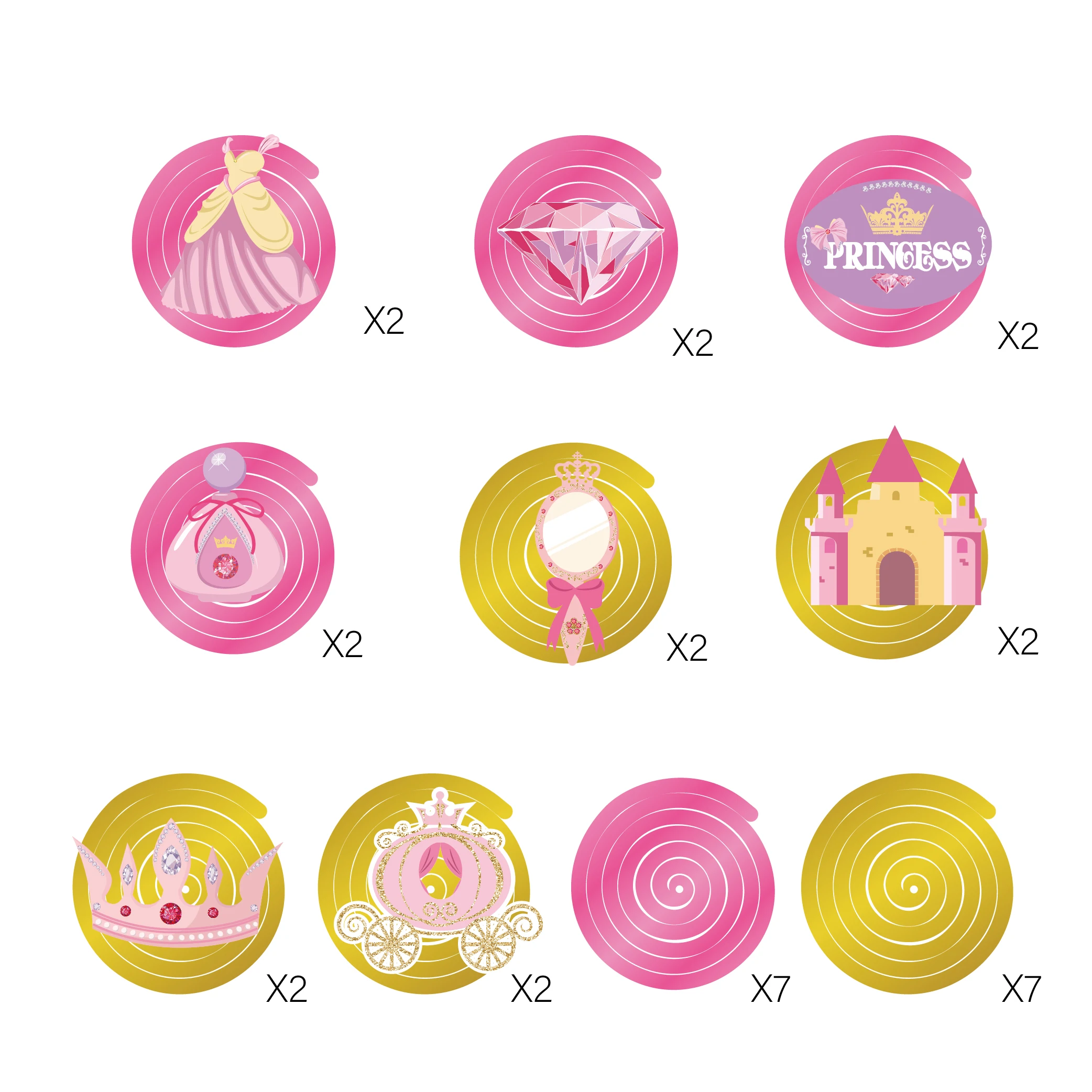 

30pcs Sweet Princess Castle PVC Sprils Girls Happy Birthday Party Dcorations Diamond Hanging Swirl Baby Shower Party Supplies
