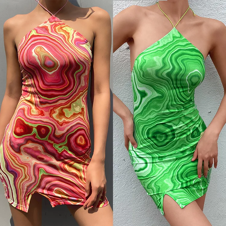 

Женское платье с разрезом, без рукавов, с принтом