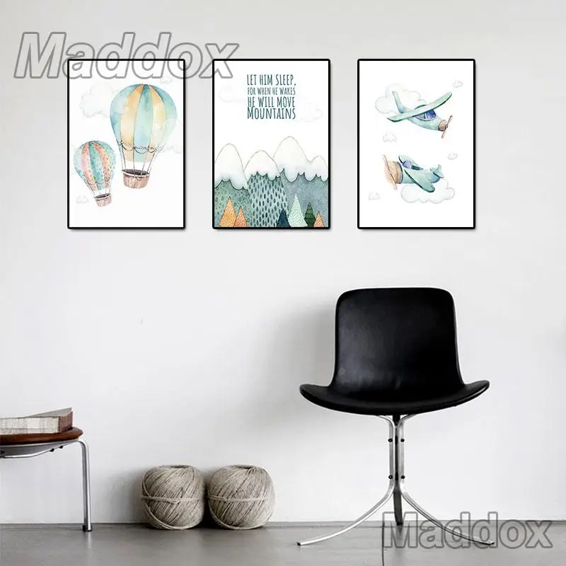 

Canvas Nordic Child Adventure Poster Print Colorful Artwork Airplane Balloon Wall Picture for Kids Bedroom Decoration