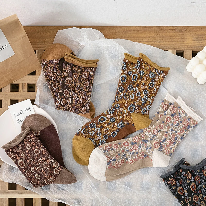 

Носки Frilly женские с вышитыми цветами, высококачественные модные женские носки, повседневные аксессуары в стиле Харадзюку, корейские красив...