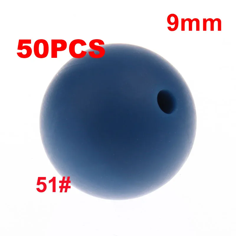 51 Sapphire QHBC 50 шт. Силиконовые Круглые Бусины 9 мм Жемчуг Bpa бесплатно жевательные Детские Прорезыватели ожерелье аксессуары цепочка для соски DIY Уход игрушка Kralen - Цвет: 51 Sapphire