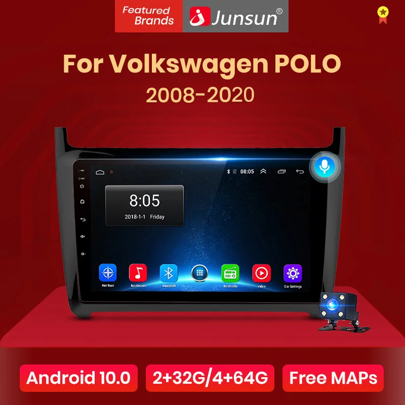 Junsun 2G+32G Android 10.0 для Volkswagen POLO 2008-2020 Автомобильный 2 din Радио Стерео Плеер Bluetooth GPS Навигация Без 2din dvd.