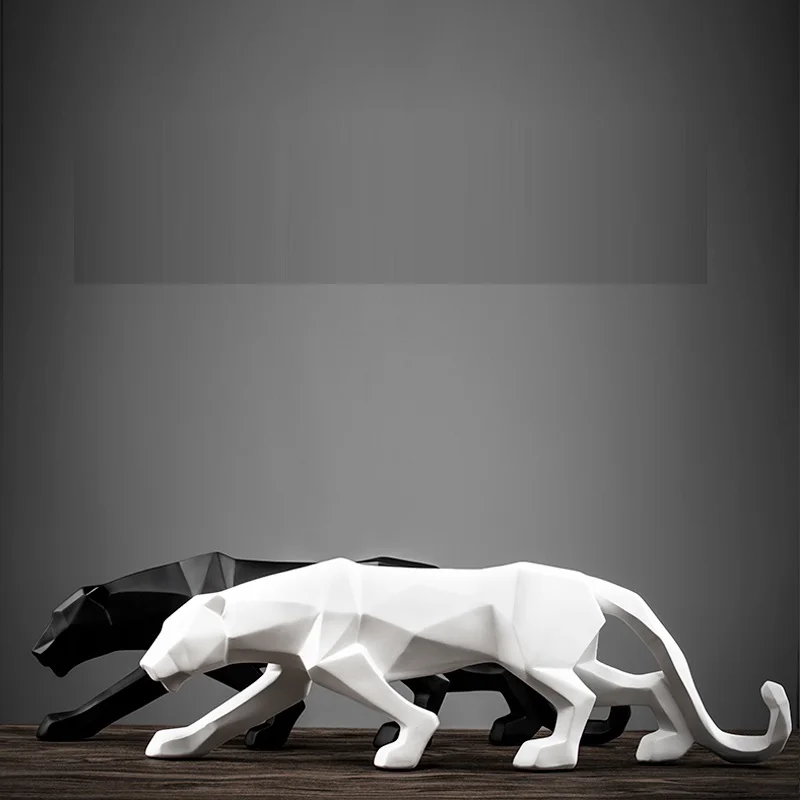 

$ Modern Abstract Black Panther Sculpture Geometric Resin Leopard Statue Wildlife Decor Gift Craft Accessories Furnishing L3176