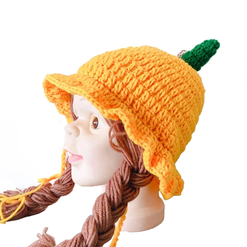 

Baby Winter Warm Knitted Hat Children Cute Wig Big Braid Earflap Beanie Hat XX9F