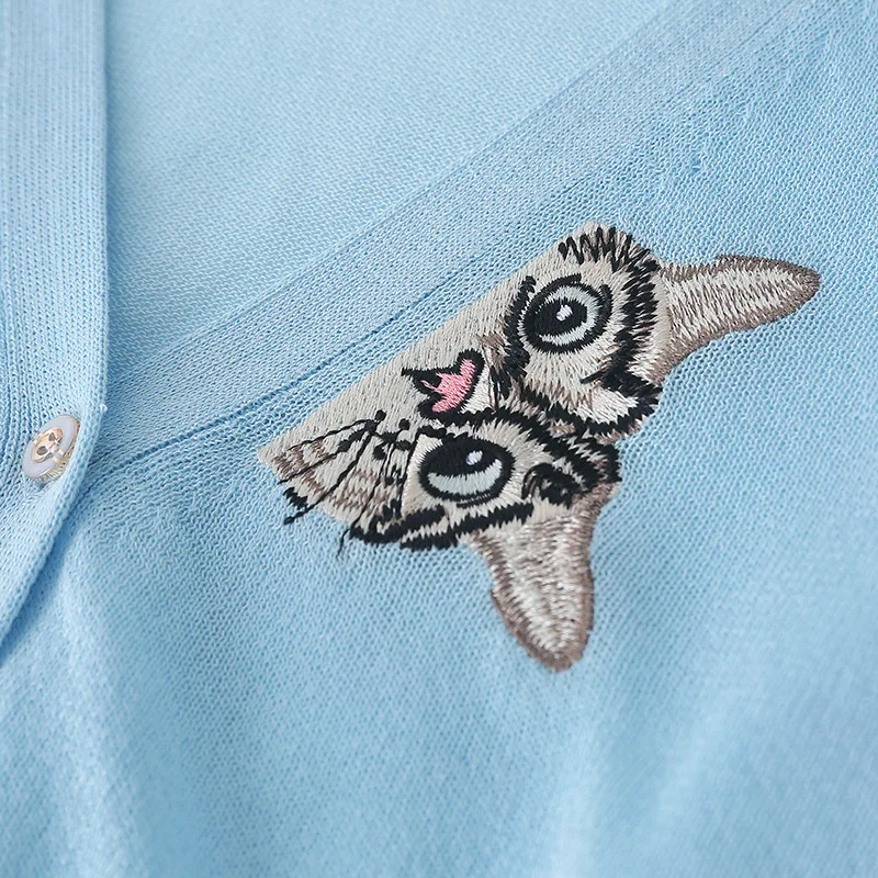 

Women's Cat Embroidery Sweater Vintage Spring Knitted Cotton Outerwear Fragrant Cardigan Thin V-neck Lady Sweater Women Clothes