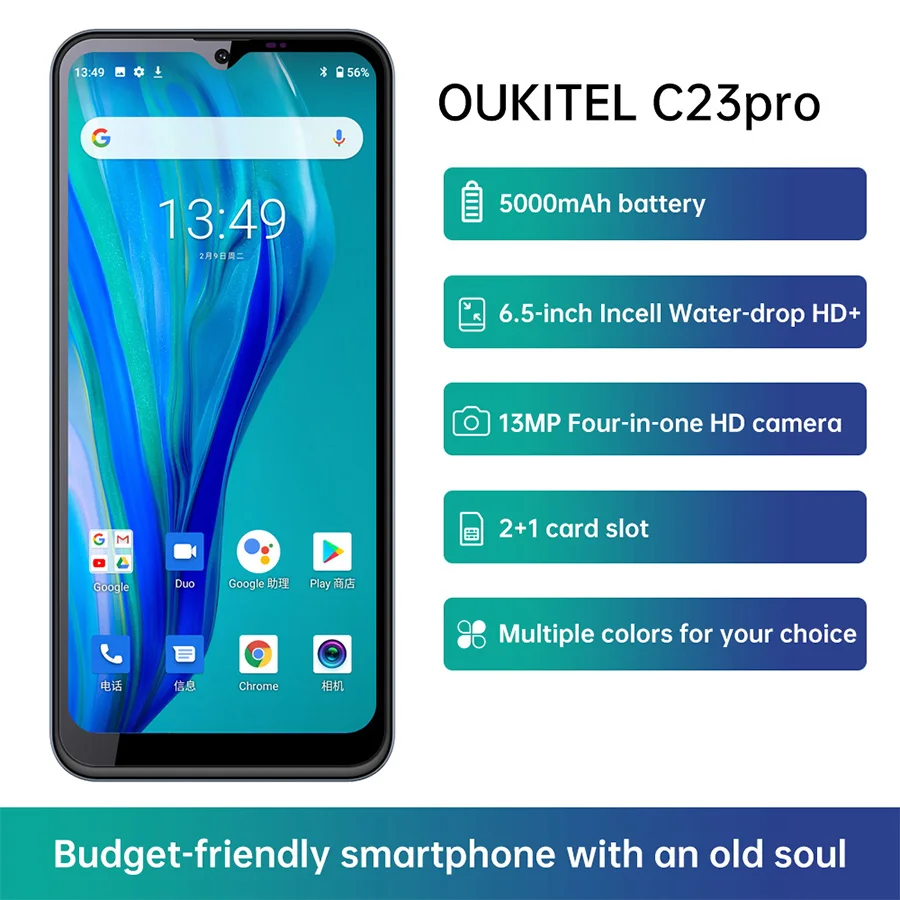 OUKITEL C23 Pro смартфон с 5 5-дюймовым дисплеем процессором MT6762V ОЗУ 4 Гб ПЗУ 64 ГБ 13 МП 6 53