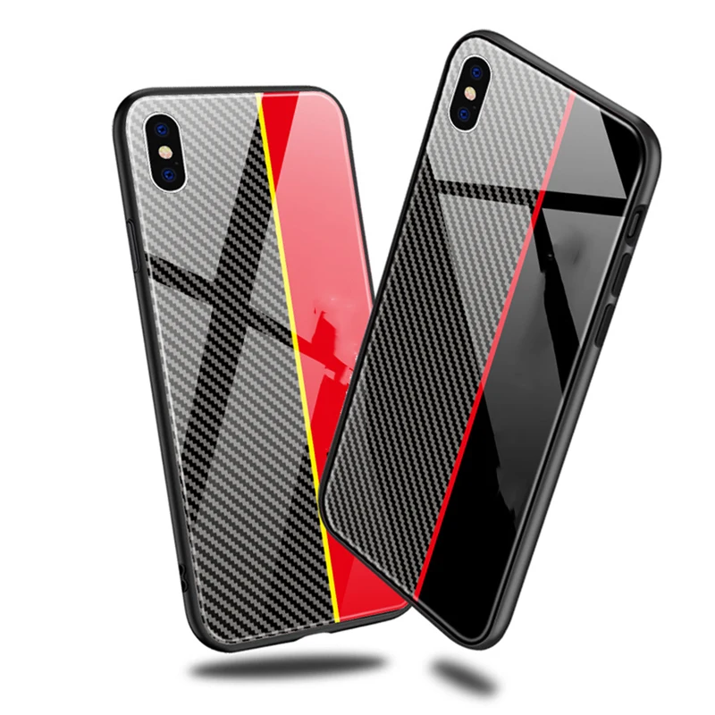 Чехол из закаленного стекла 9H для iPhone 11, 7, 8, 6 S, x, xr, xsmax, чехол для телефона с узором из углеродного волокна, подходит для iPhone11promax, 7 p, чехол для телефона