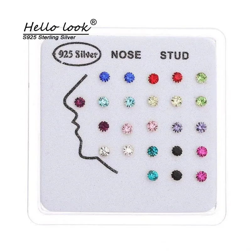HelloLook 925 стерлингового серебра нос шпильки для пирсинга с украшением в виде