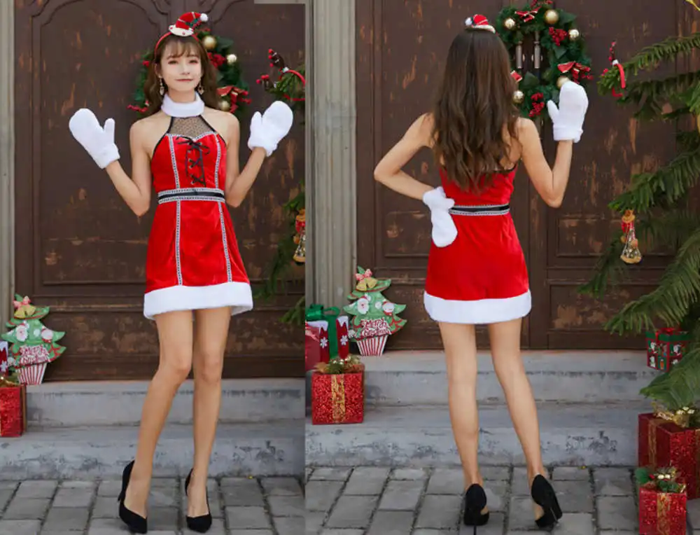 

Christmas dress hanging neck etiquette skirt Christmas dress bar party stage Christmas dress suitable for any figure